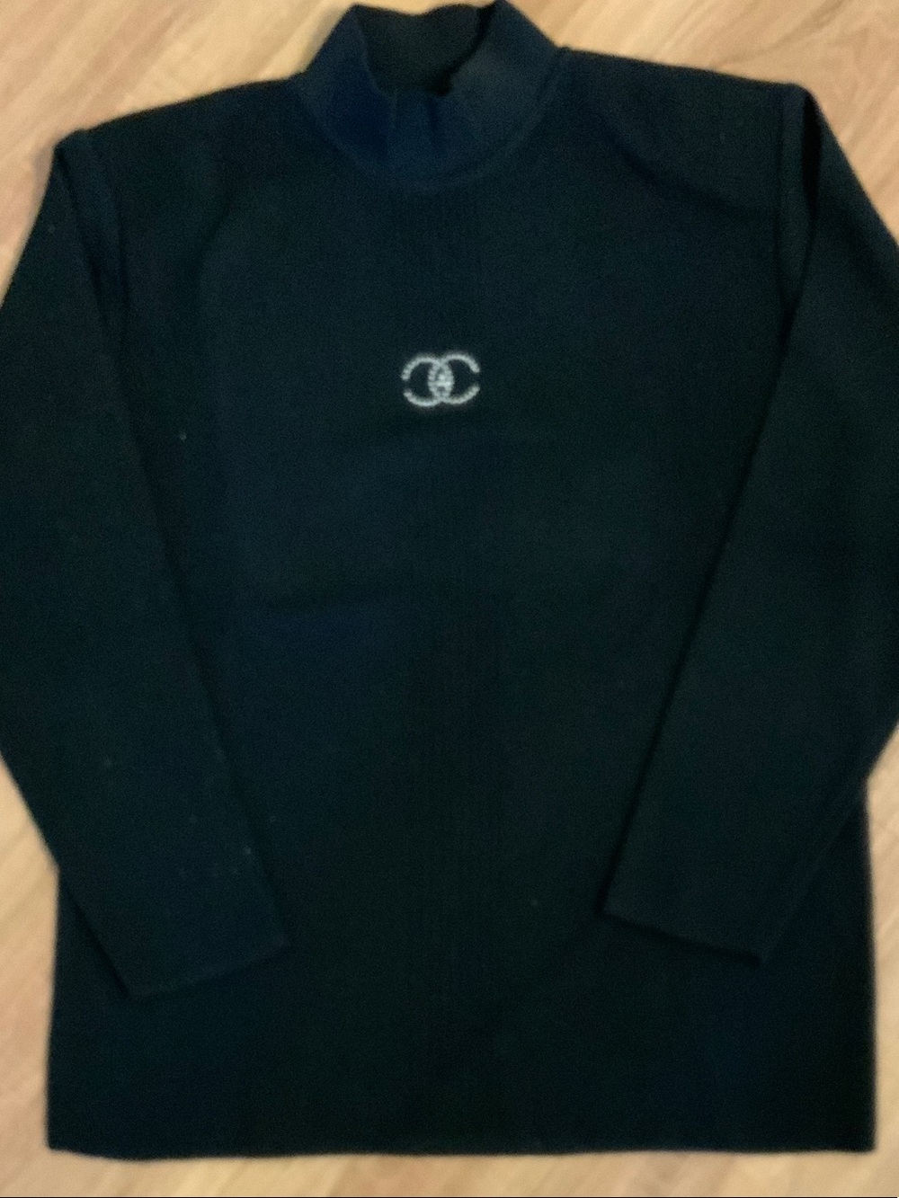 Black Mock Neck Sweater with Center Logo